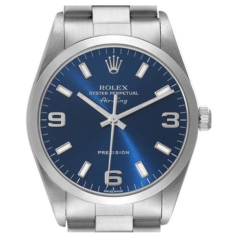 Rolex Air King 34mm Blue Dial Smooth Bezel Steel Mens Watch 